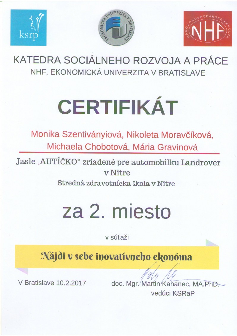 Budúce sestry zo Strednej zdravotníckej školy v Nitre si prebrali certifikáty na Ekonomickej univerzite v Bratislave